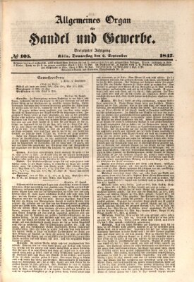 Allgemeines Organ für Handel und Gewerbe und damit verwandte Gegenstände Donnerstag 2. September 1847
