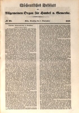 Allgemeines Organ für Handel und Gewerbe und damit verwandte Gegenstände Dienstag 7. September 1847