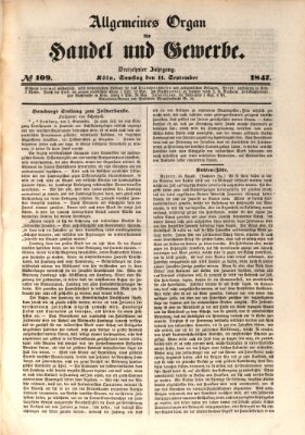 Allgemeines Organ für Handel und Gewerbe und damit verwandte Gegenstände Samstag 11. September 1847