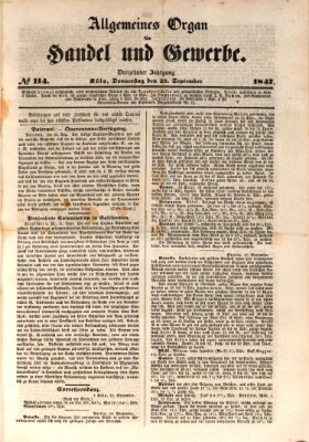 Allgemeines Organ für Handel und Gewerbe und damit verwandte Gegenstände Donnerstag 23. September 1847