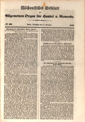 Allgemeines Organ für Handel und Gewerbe und damit verwandte Gegenstände Dienstag 5. Oktober 1847