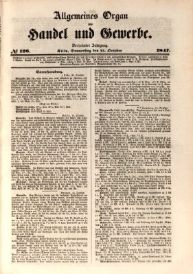 Allgemeines Organ für Handel und Gewerbe und damit verwandte Gegenstände Donnerstag 21. Oktober 1847