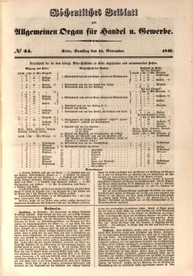 Allgemeines Organ für Handel und Gewerbe und damit verwandte Gegenstände Samstag 13. November 1847