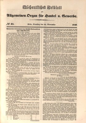 Allgemeines Organ für Handel und Gewerbe und damit verwandte Gegenstände Dienstag 16. November 1847