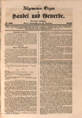 Allgemeines Organ für Handel und Gewerbe und damit verwandte Gegenstände Donnerstag 16. Dezember 1847