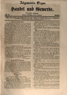 Allgemeines Organ für Handel und Gewerbe und damit verwandte Gegenstände Samstag 8. Januar 1848