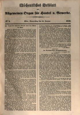 Allgemeines Organ für Handel und Gewerbe und damit verwandte Gegenstände Donnerstag 13. Januar 1848