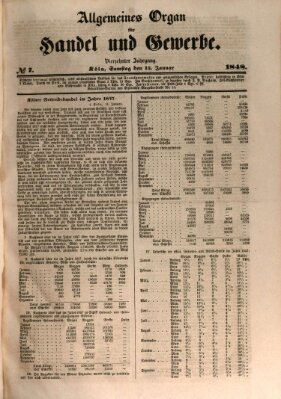 Allgemeines Organ für Handel und Gewerbe und damit verwandte Gegenstände Samstag 15. Januar 1848