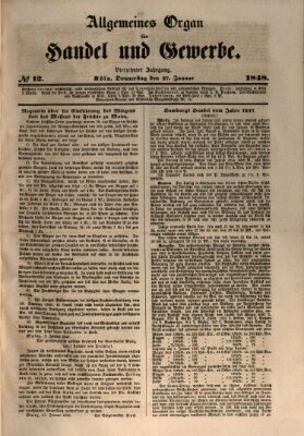 Allgemeines Organ für Handel und Gewerbe und damit verwandte Gegenstände Donnerstag 27. Januar 1848