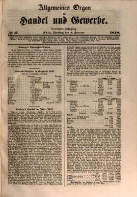 Allgemeines Organ für Handel und Gewerbe und damit verwandte Gegenstände Dienstag 8. Februar 1848