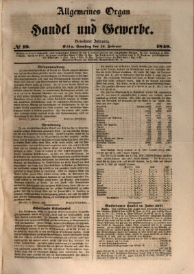 Allgemeines Organ für Handel und Gewerbe und damit verwandte Gegenstände Samstag 12. Februar 1848