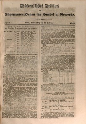 Allgemeines Organ für Handel und Gewerbe und damit verwandte Gegenstände Donnerstag 17. Februar 1848