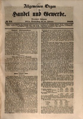 Allgemeines Organ für Handel und Gewerbe und damit verwandte Gegenstände Donnerstag 24. Februar 1848