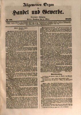 Allgemeines Organ für Handel und Gewerbe und damit verwandte Gegenstände Samstag 4. März 1848