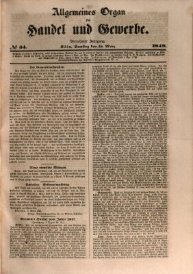 Allgemeines Organ für Handel und Gewerbe und damit verwandte Gegenstände Samstag 18. März 1848