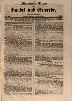 Allgemeines Organ für Handel und Gewerbe und damit verwandte Gegenstände Samstag 25. März 1848