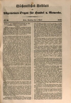 Allgemeines Organ für Handel und Gewerbe und damit verwandte Gegenstände Samstag 1. April 1848