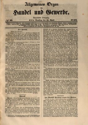 Allgemeines Organ für Handel und Gewerbe und damit verwandte Gegenstände Samstag 29. April 1848