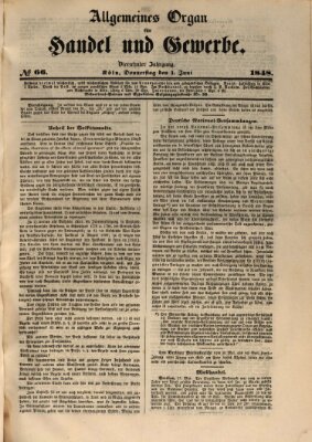 Allgemeines Organ für Handel und Gewerbe und damit verwandte Gegenstände Donnerstag 1. Juni 1848