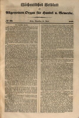 Allgemeines Organ für Handel und Gewerbe und damit verwandte Gegenstände Samstag 10. Juni 1848