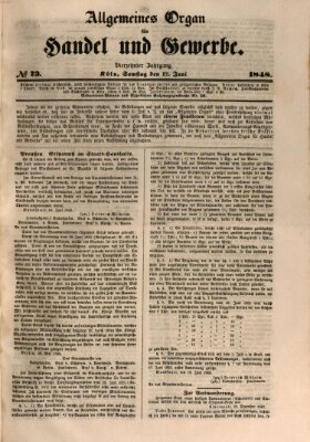 Allgemeines Organ für Handel und Gewerbe und damit verwandte Gegenstände Samstag 17. Juni 1848