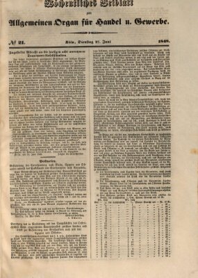 Allgemeines Organ für Handel und Gewerbe und damit verwandte Gegenstände Dienstag 27. Juni 1848