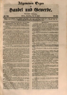 Allgemeines Organ für Handel und Gewerbe und damit verwandte Gegenstände Samstag 15. Juli 1848