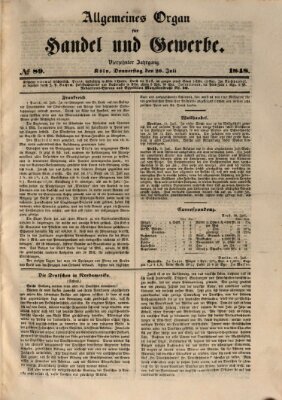 Allgemeines Organ für Handel und Gewerbe und damit verwandte Gegenstände Donnerstag 20. Juli 1848