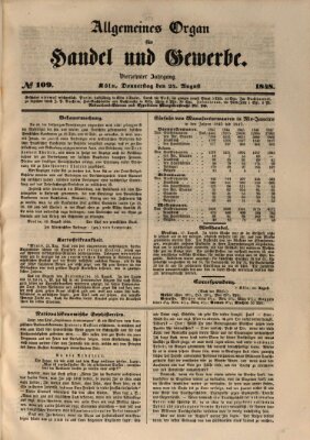 Allgemeines Organ für Handel und Gewerbe und damit verwandte Gegenstände Donnerstag 24. August 1848