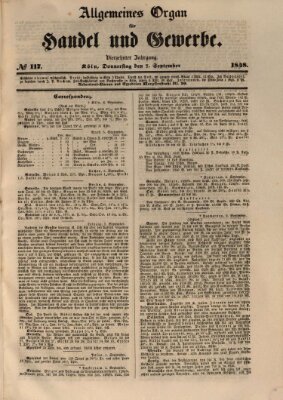 Allgemeines Organ für Handel und Gewerbe und damit verwandte Gegenstände Donnerstag 7. September 1848