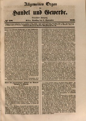 Allgemeines Organ für Handel und Gewerbe und damit verwandte Gegenstände Samstag 9. September 1848