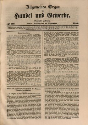 Allgemeines Organ für Handel und Gewerbe und damit verwandte Gegenstände Dienstag 12. September 1848