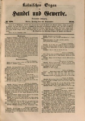 Kölnisches Organ für Handel und Gewerbe (Allgemeines Organ für Handel und Gewerbe und damit verwandte Gegenstände) Freitag 29. September 1848