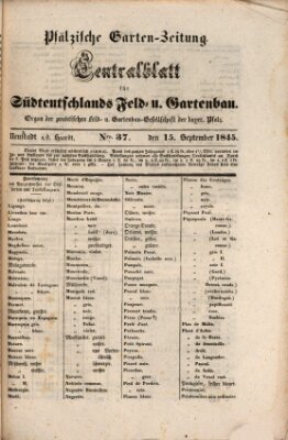 Pfälzische Garten-Zeitung Montag 15. September 1845