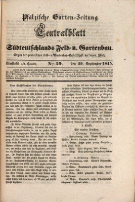 Pfälzische Garten-Zeitung Montag 29. September 1845