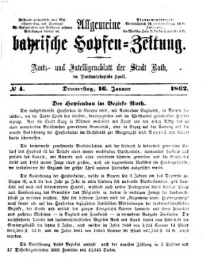 Allgemeine bayrische Hopfen-Zeitung (Allgemeine Hopfen-Zeitung) Donnerstag 16. Januar 1862