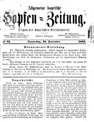 Allgemeine bayrische Hopfen-Zeitung (Allgemeine Hopfen-Zeitung) Donnerstag 18. September 1862