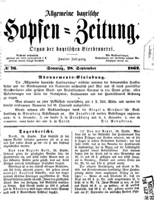 Allgemeine bayrische Hopfen-Zeitung (Allgemeine Hopfen-Zeitung) Sonntag 28. September 1862