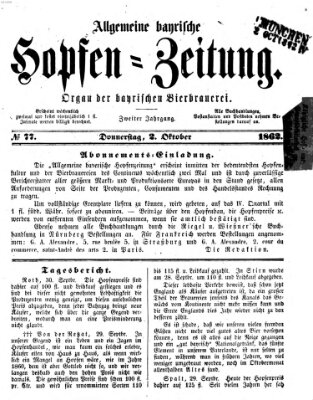 Allgemeine bayrische Hopfen-Zeitung (Allgemeine Hopfen-Zeitung) Donnerstag 2. Oktober 1862