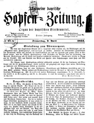 Allgemeine bayrische Hopfen-Zeitung (Allgemeine Hopfen-Zeitung) Donnerstag 2. April 1863