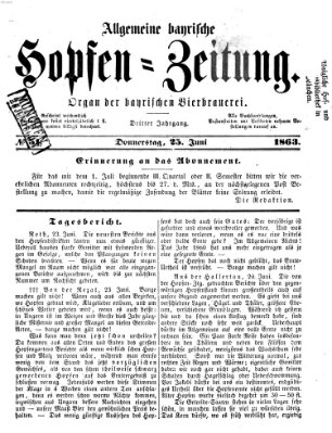 Allgemeine bayrische Hopfen-Zeitung (Allgemeine Hopfen-Zeitung) Donnerstag 25. Juni 1863