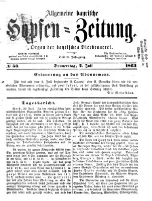 Allgemeine bayrische Hopfen-Zeitung (Allgemeine Hopfen-Zeitung) Donnerstag 2. Juli 1863