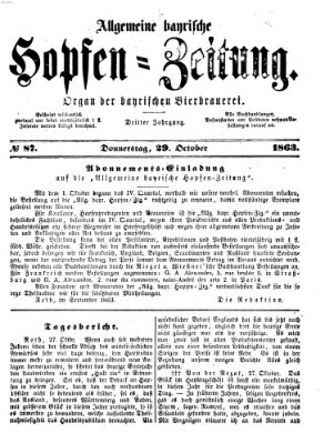 Allgemeine bayrische Hopfen-Zeitung (Allgemeine Hopfen-Zeitung) Donnerstag 29. Oktober 1863