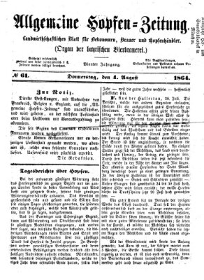 Allgemeine Hopfen-Zeitung Donnerstag 4. August 1864