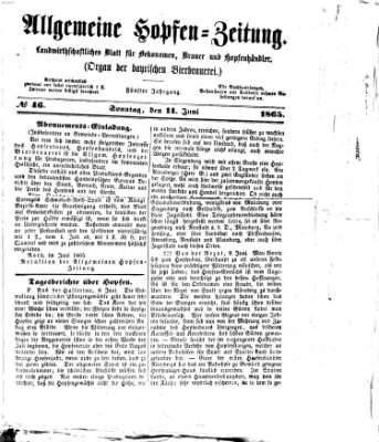 Allgemeine Hopfen-Zeitung Sonntag 11. Juni 1865