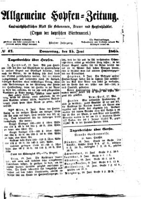 Allgemeine Hopfen-Zeitung Donnerstag 15. Juni 1865