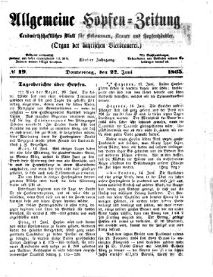 Allgemeine Hopfen-Zeitung Donnerstag 22. Juni 1865