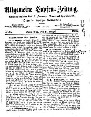 Allgemeine Hopfen-Zeitung Donnerstag 17. August 1865