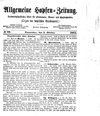 Allgemeine Hopfen-Zeitung Donnerstag 5. Oktober 1865