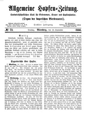 Allgemeine Hopfen-Zeitung Dienstag 18. September 1866